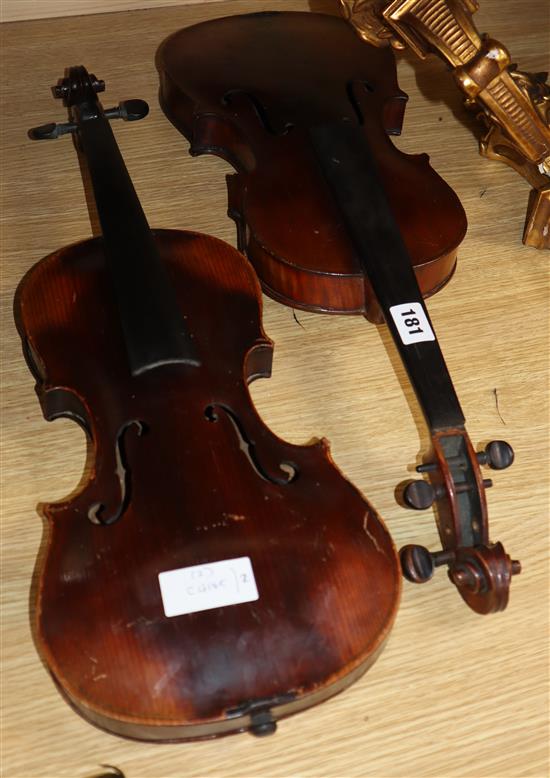 A late 19th century violin stamped Stainer and one other violin